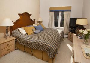 a bedroom with a bed with pillows and a television at All Seasons G4 Condo in Vail