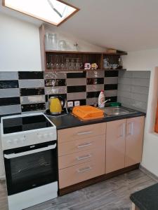 Kuchyň nebo kuchyňský kout v ubytování Apartmán se zahradou pro dvě osoby v turisticky oblíbené lokalitě