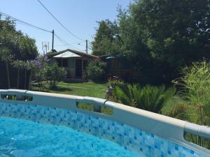 uitzicht op een zwembad in een tuin bij Maison de Lege in Lège-Cap-Ferret