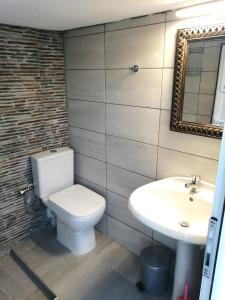 La salle de bains est pourvue de toilettes et d'un lavabo. dans l'établissement Rou Garden House, à Karpathos