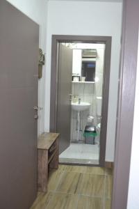 a bathroom with a sink and a toilet and a mirror at Casa Mular in Kruševo
