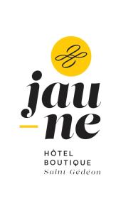 un logotipo para un hotel boutique con el mensaje de texto me en Jaune Hôtel-Boutique, en Saint-Gédéon