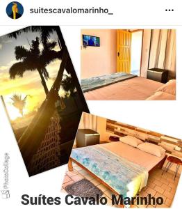 a collage of two pictures of a bedroom at Suítes Cavalo Marinho in Porto De Galinhas