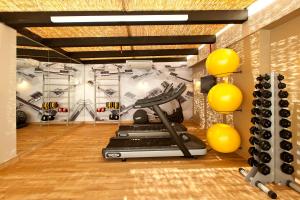 a fitness room with a treadmill and a gym at eSuites Savassi Toscanini in Belo Horizonte