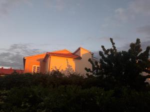 a house with an orange roof on top of some bushes at Goga apartment in Petrcane