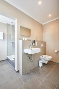 een badkamer met een wastafel en een toilet bij Zum Landsberger Hof in Arnsberg