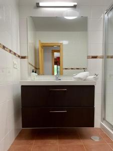 a bathroom with a sink and a mirror at Piso San Andrés - Picos de Europa in Carreña de Cabrales 