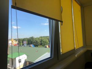 uma janela com vista para um telhado verde em Soborna 31 em Kamianets-Podilskyi