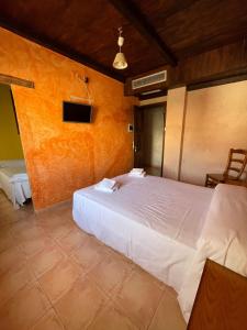 1 dormitorio con 1 cama y TV en la pared en Posada del Cid, en Terrer