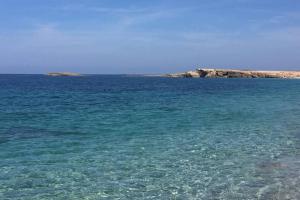 um grande corpo de água com uma ilha à distância em Mare, dune, lago e bosco in assoluto relax. em Torre Dei Corsari