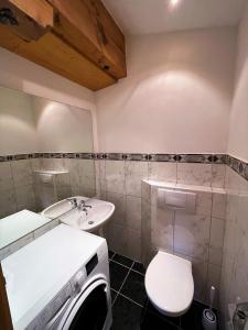 a small bathroom with a sink and a toilet at Sonnenschein Appartement Rebecca in Kirchberg in Tirol