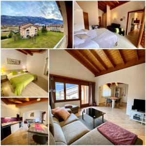 a collage of four pictures of a hotel room at Saillon Evasion Sarl in Saillon