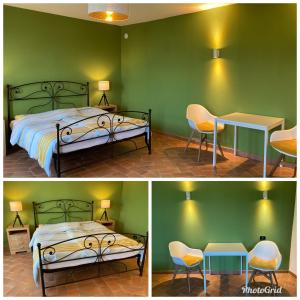 2 Bilder eines Schlafzimmers mit einem Bett, einem Tisch und Stühlen in der Unterkunft B&B Bella Vista in Paggi
