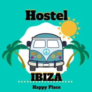 a hippie van on the beach with palm trees at Hostel Ibiza in Canoa Quebrada