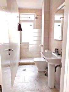 a bathroom with a sink and a toilet and a shower at Casa Martín in Avila