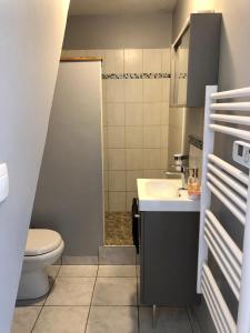 a small bathroom with a toilet and a sink at La Vove in Rouillon