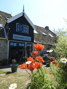 un edificio con un ramo de flores delante de él en De Stormvogel, en Baaiduinen