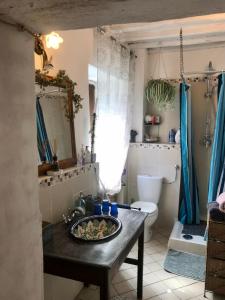 La salle de bains est pourvue d'un lavabo et de toilettes. dans l'établissement Il Priorato, à Pescia