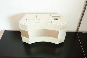 a large white device sitting on a black table at Gemütliche Wohnung mit Balkon in Deidesheim