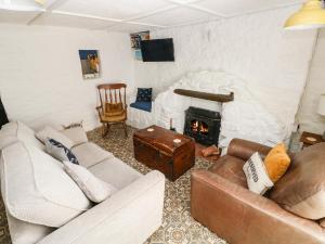 a living room with two couches and a fireplace at Albert House in Ammanford