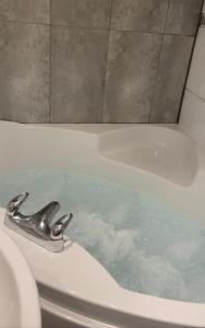 鮑特里的住宿－Bawtrys，浴缸内装满水,内装有手 ⁇ 
