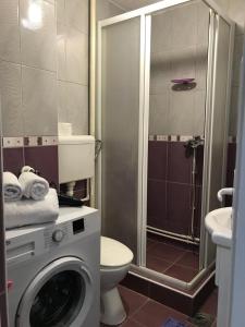 a bathroom with a washing machine and a toilet at Stan Na Dan in Novi Pazar
