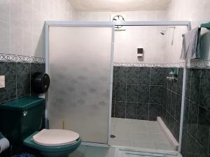 a bathroom with a shower with a toilet and a sink at Huasteco, tu casa en valles! in Ciudad Valles +39 photos