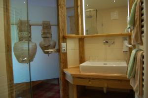 łazienka z umywalką i przeszkloną kabiną prysznicową w obiekcie Hotel Schweizerhof w mieście Oberau