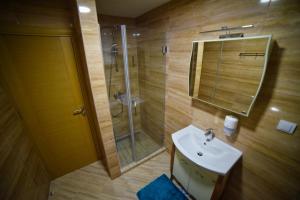 a bathroom with a sink and a shower at Zlatibor apartmani Zlatiborski trenutak in Zlatibor +50 photos