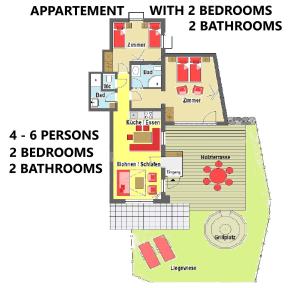 a floor plan of a resort with bathrooms and bathrooms at Appartement Anneke in Niedernsill