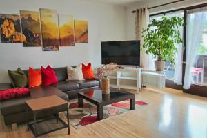 ein Wohnzimmer mit einem Sofa und einem TV in der Unterkunft Apartment Anastasia in Garmisch-Partenkirchen