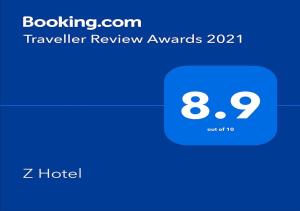 Certifikát, hodnocení, plakát nebo jiný dokument vystavený v ubytování Z Hotel