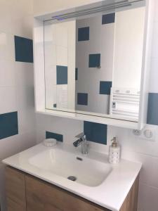a bathroom with a sink and a mirror at Chambres d'hôtes L'âme de Travassac in Donzenac +31 photos