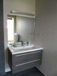 un bagno con lavandino e specchio di B&B Caramel a Turnhout