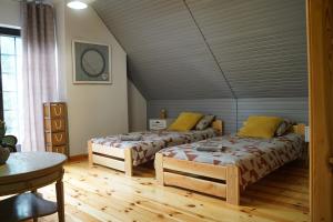 a bedroom with two beds in a room at Siedlisko pod świerkami-Twój własny kawałek raju in Małkinie