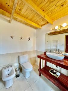 a bathroom with a toilet and a sink at Eco Cabaña Río con Pileta privada in Tigre +28 photos