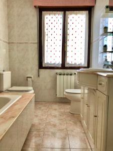 een badkamer met een toilet, een wastafel en een raam bij EL JARDÍN DE ALEYDA, VV VACACIONAL in Llanes