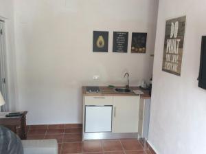 una pequeña cocina con fregadero y encimera en Amandolas, en Casarabonela