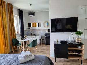 Televízia a/alebo spoločenská miestnosť v ubytovaní Apartment Jana Kazimierza Wola by Noclegi Renters