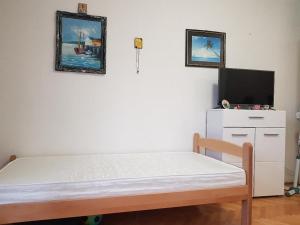 a bedroom with a bed and a tv in a room at Apartman na najboljoj lokaciji , nedaleko od plaže in Bar