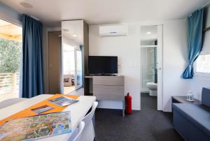 a bedroom with a bed and a tv and a couch at KS Holidays in Jezera