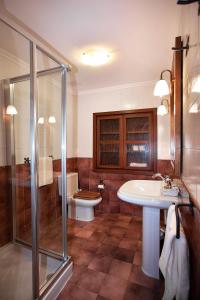 y baño con aseo, lavabo y ducha. en La Casona de Lombraña, en Polaciones (Saja-Nansa), en Lombraña