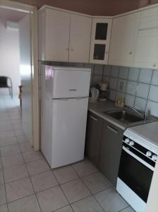 a kitchen with a white refrigerator and a sink at Dimitra Apartments in Keramoti +55 photos