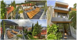 a collage of pictures of a building with benches at Divota Townhouse in Split