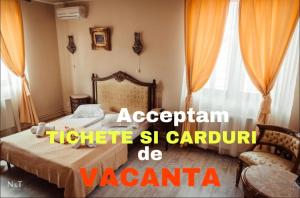 锡比乌红衣主教裴森酒店的一间卧室，里面有一张床和一扇大窗户。