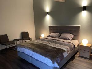 1 dormitorio con 1 cama grande y 2 sillas en De Dennen, en Odoorn