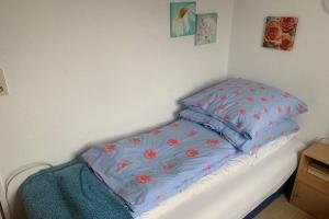 Tempat tidur dalam kamar di Ferienwohnung mit großer Dachterrasse in Cuxhaven Döse