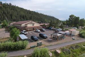 an aerial view of a parking lot next to a building at RiverWalk Inn in Pagosa Springs