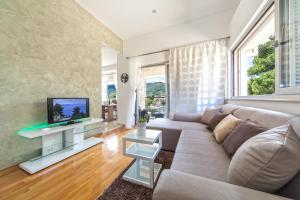 a living room with a couch and a television at Madrugada Apartments in Stari Grad