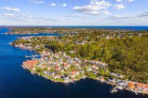 an aerial view of a small island in the water at Apartment with amazing views - free parking in Arendal
